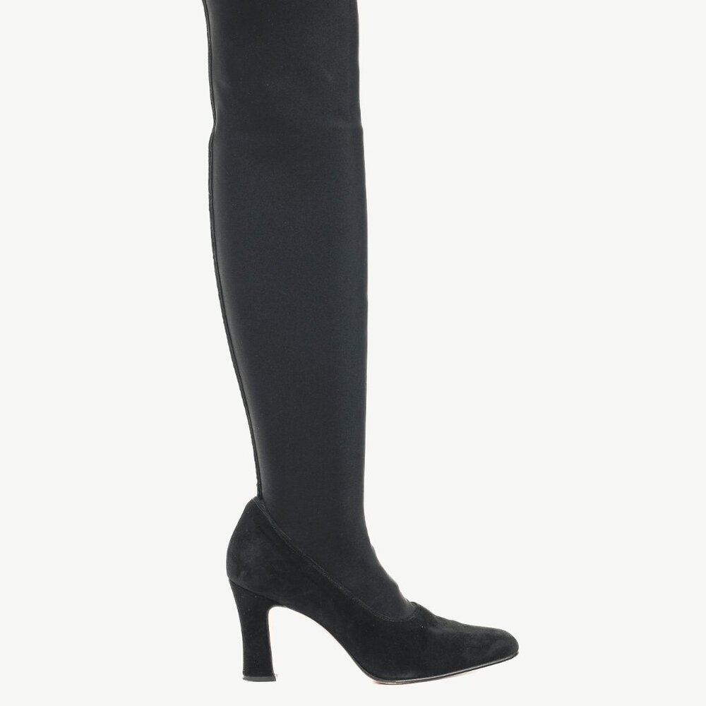 Martinez Valero Black Suede Stretch Thigh-High Boots